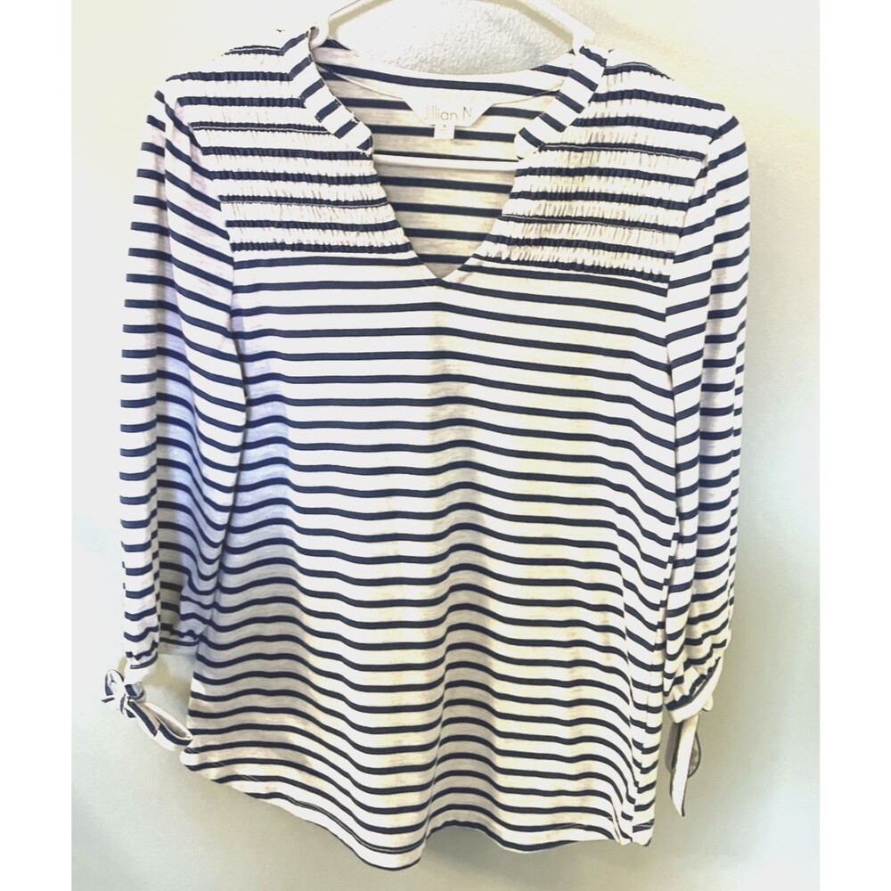 Jillian N Womens Striped Blue & White Top Size Small